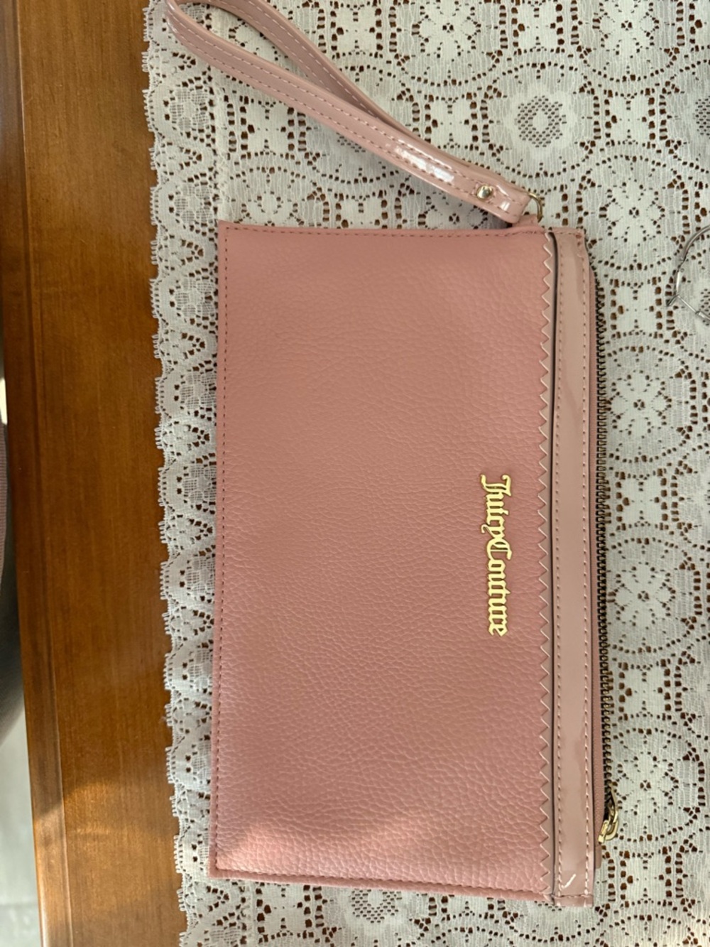 Juicy Couture Blush Pink Wristlet Clutch with Gold Logo